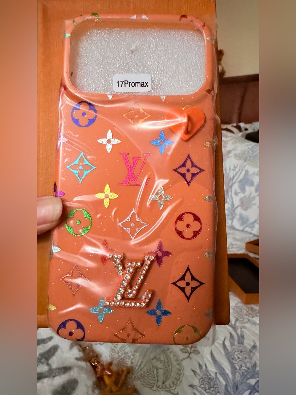 Orange Designer Monogram iPhone Case with Keychain too